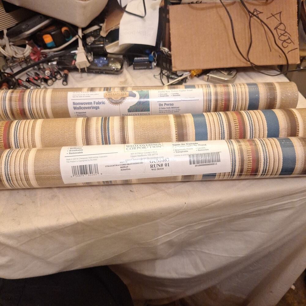 3 Rolls Of Chesapeke Brand Wallcovering Non Woven, Breathable, Removable.